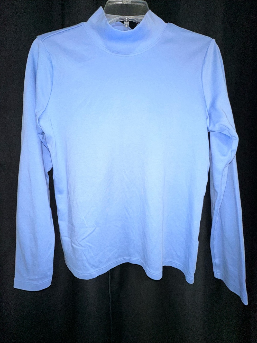 L.L.Bean Supima Cotton Knit Mock Neck Long Sleeve T-Shirt Lake Women's M Reg